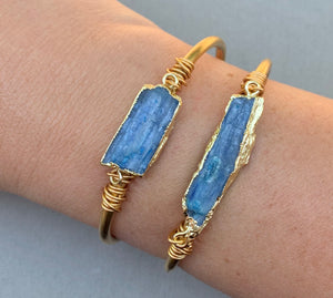 Raw Blue Kyanite Cuff Bracelet - Gold