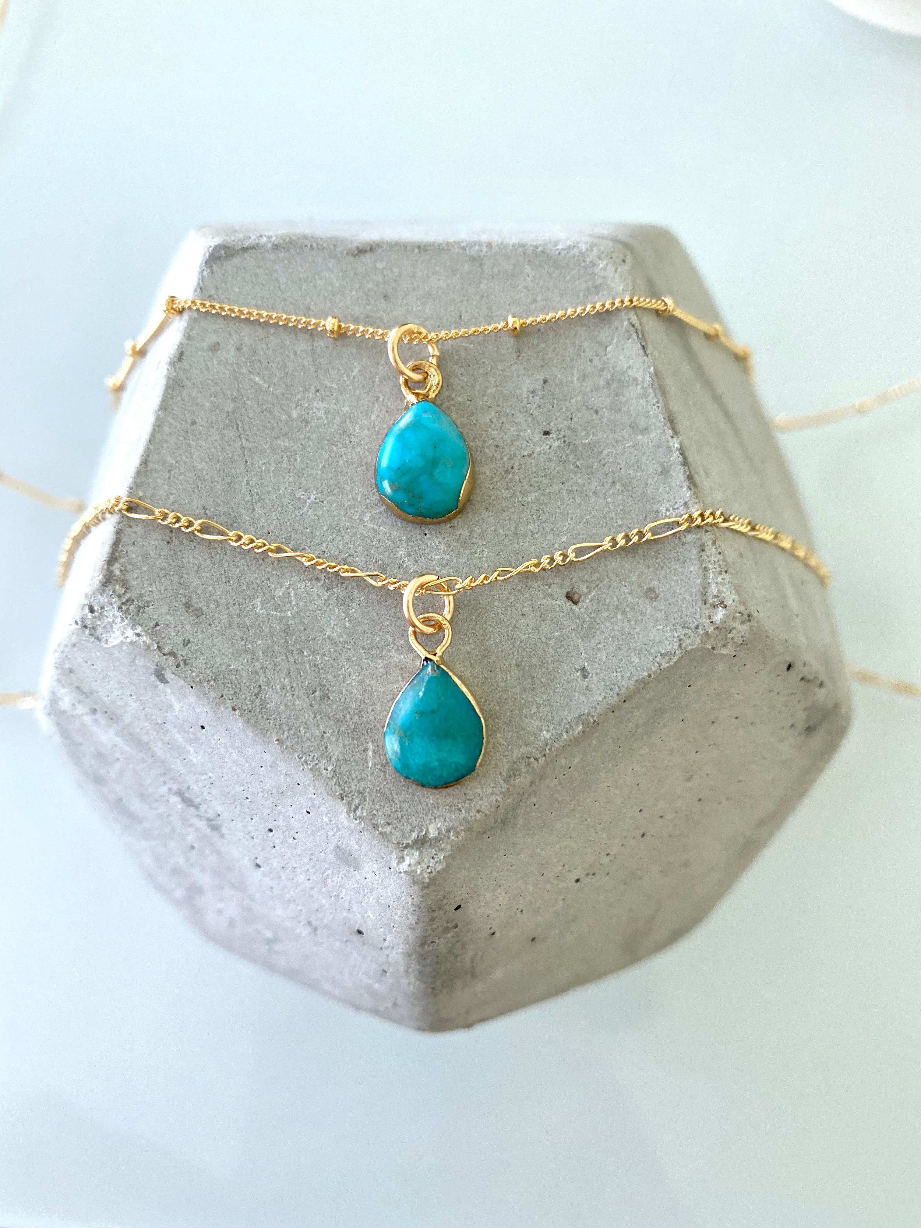 Dainty Turquoise Teardrop Pendant Necklace - Gold Filled Chain - December Birthstone Jewelry