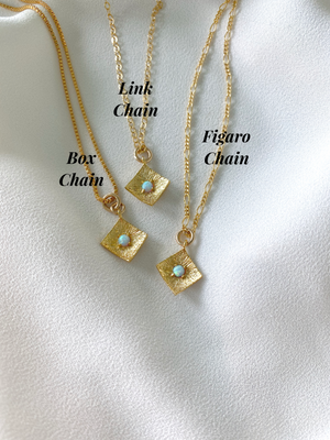 Dainty Opal Square Pendant Necklace Gold Filled Chain