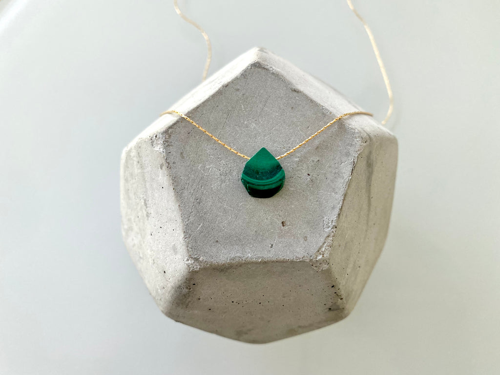 Dainty Malachite Floating Pendant Necklace - Gold Filled - Sterling Silver - Rose Gold Filled