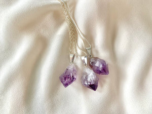 Raw Ombre Amethyst Pendant Necklace - February Birthstone - Silver