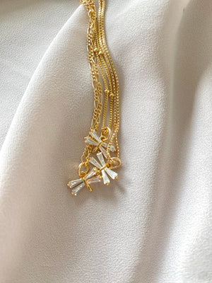 Dainty Dragonfly CZ Pendant Necklace - Gold Filled Figaro Box Satellite Chain