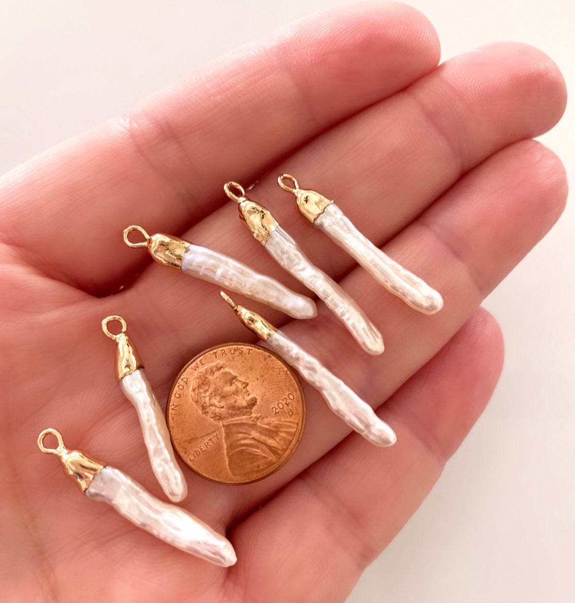 Biwa Stick Pearl Pendant Necklace - Gold Filled Chain - June Birthstone