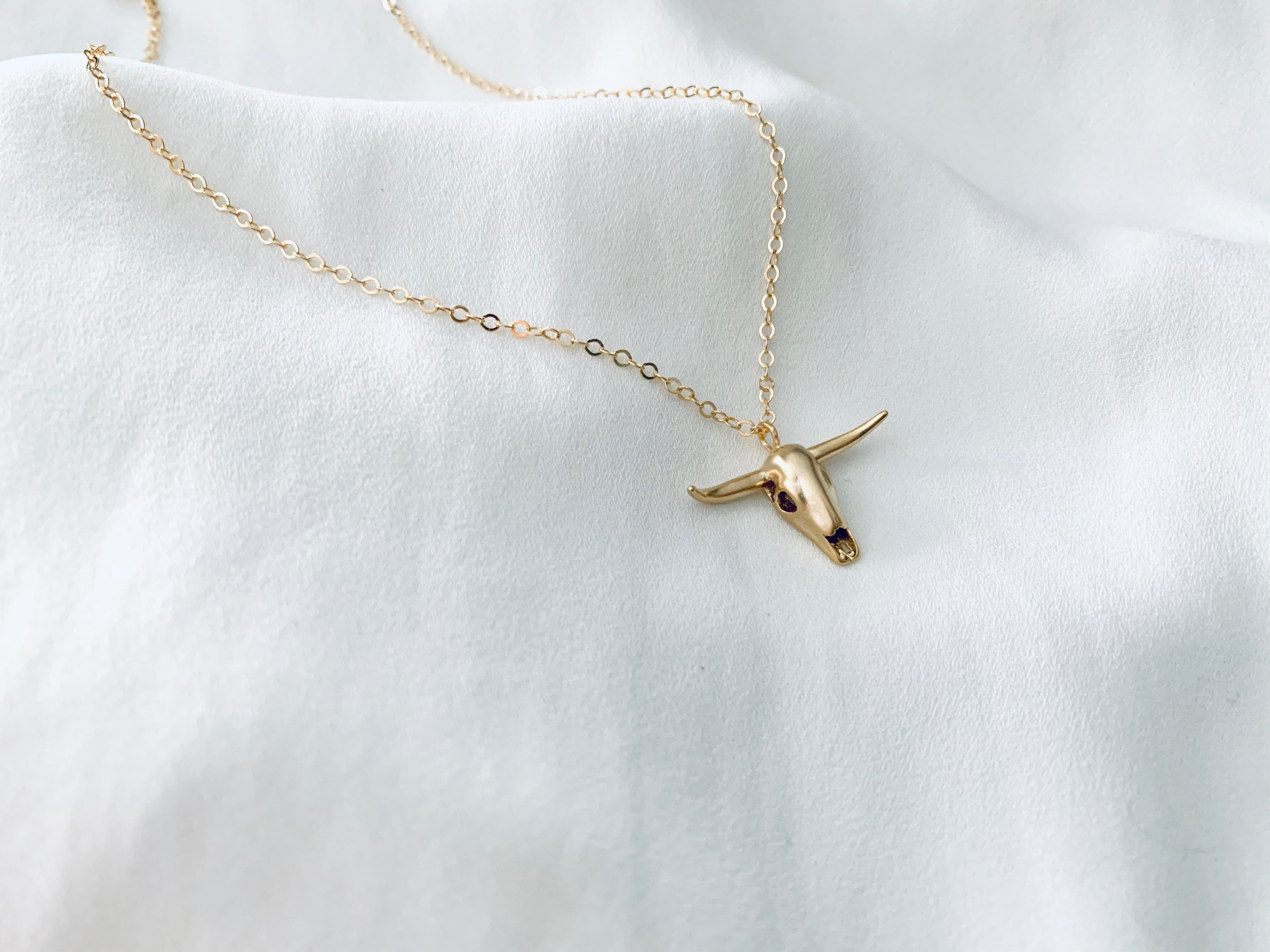 Mini Gold Steer Head Pendant Necklace