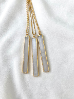 Selenite Bar Pendant Necklace - Gold Filled Chain