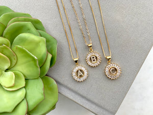 Gold CZ Personalized Initial Coin Medallion Necklace - {16 and 18 inches}
