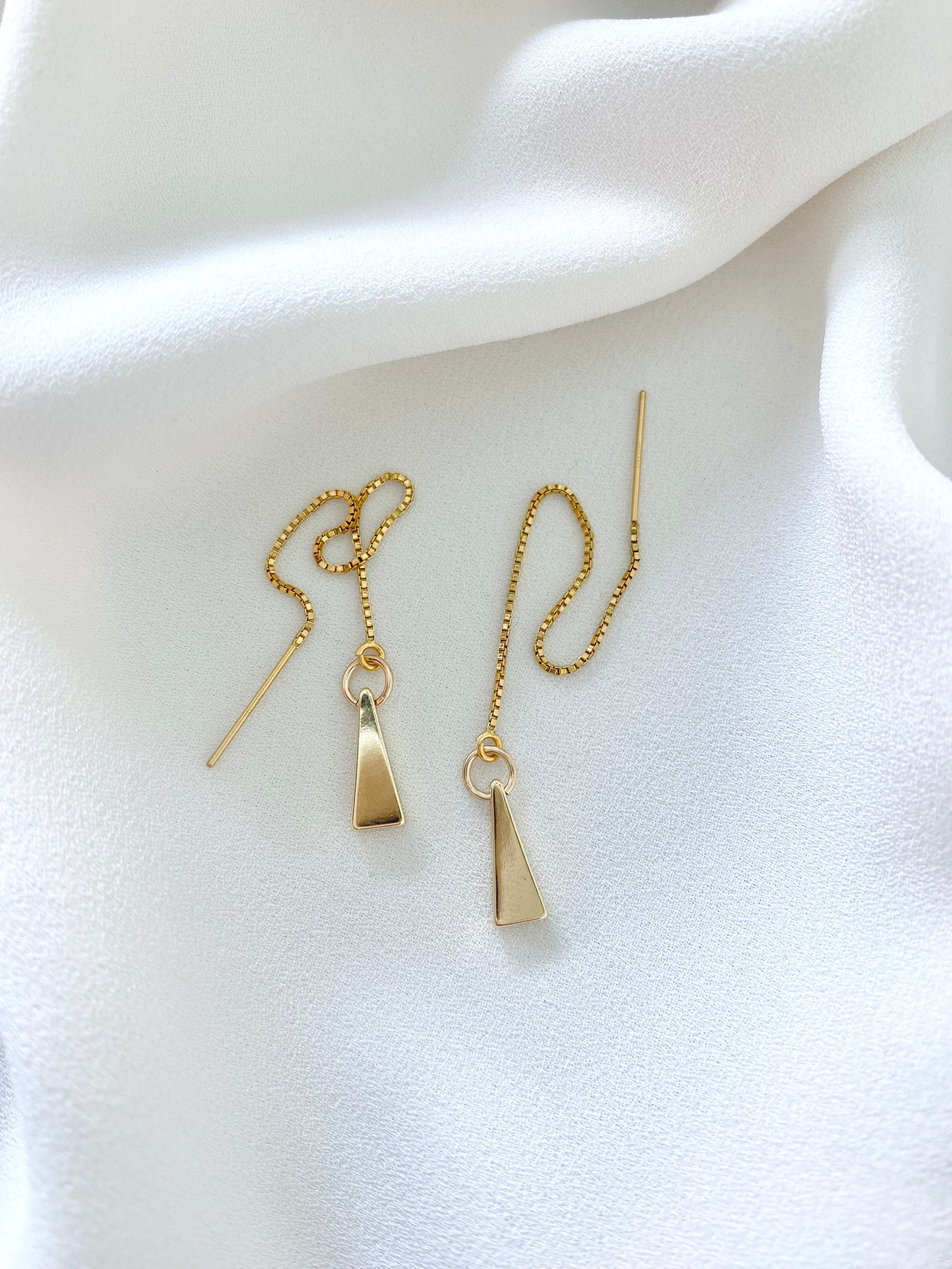 Gold Triangle Drop Threader Earrings
