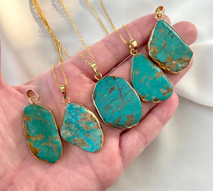 Raw Turquoise Pendant Necklace - Gold