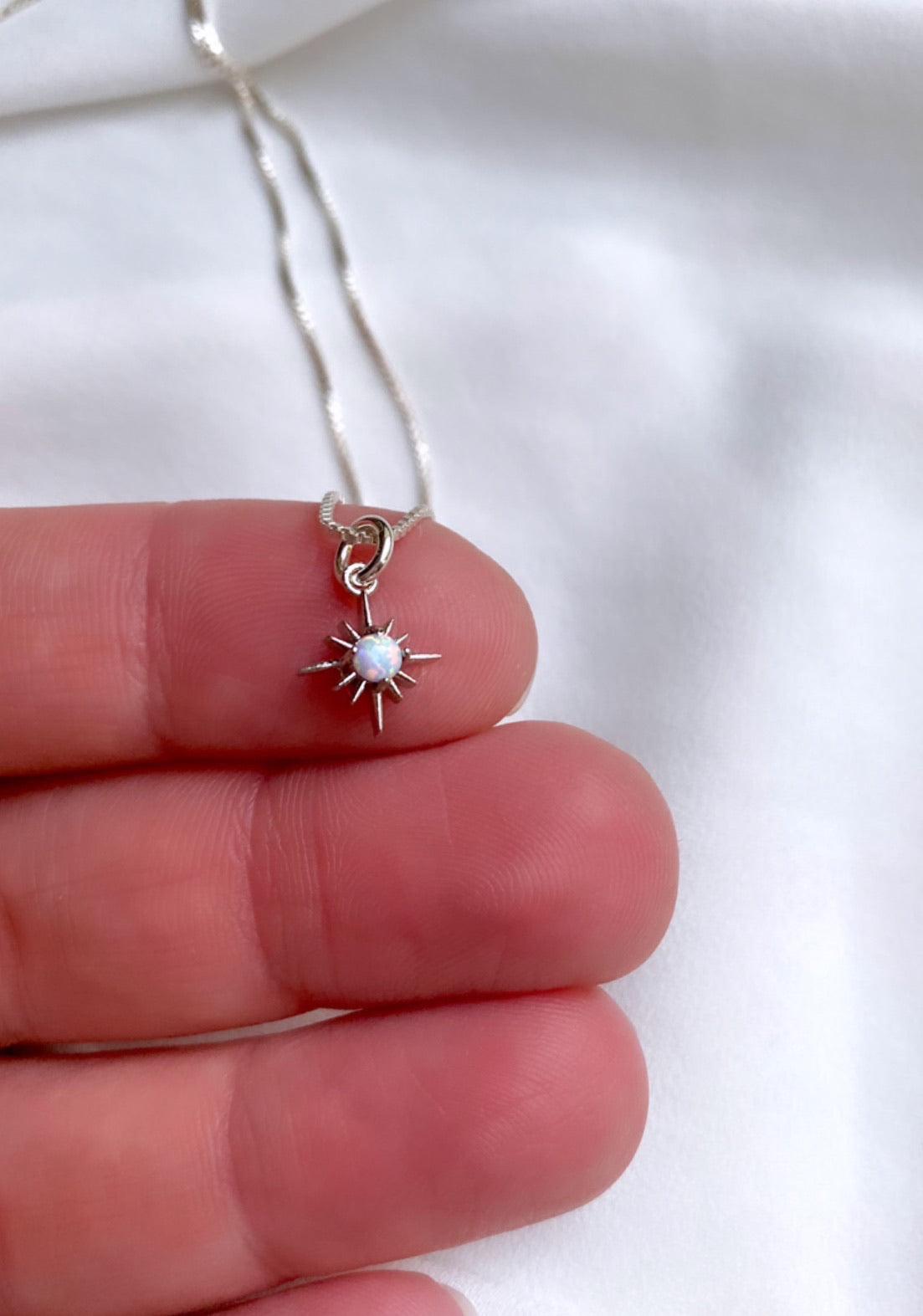 Tiny Opal Star Pendant Necklace - Silver