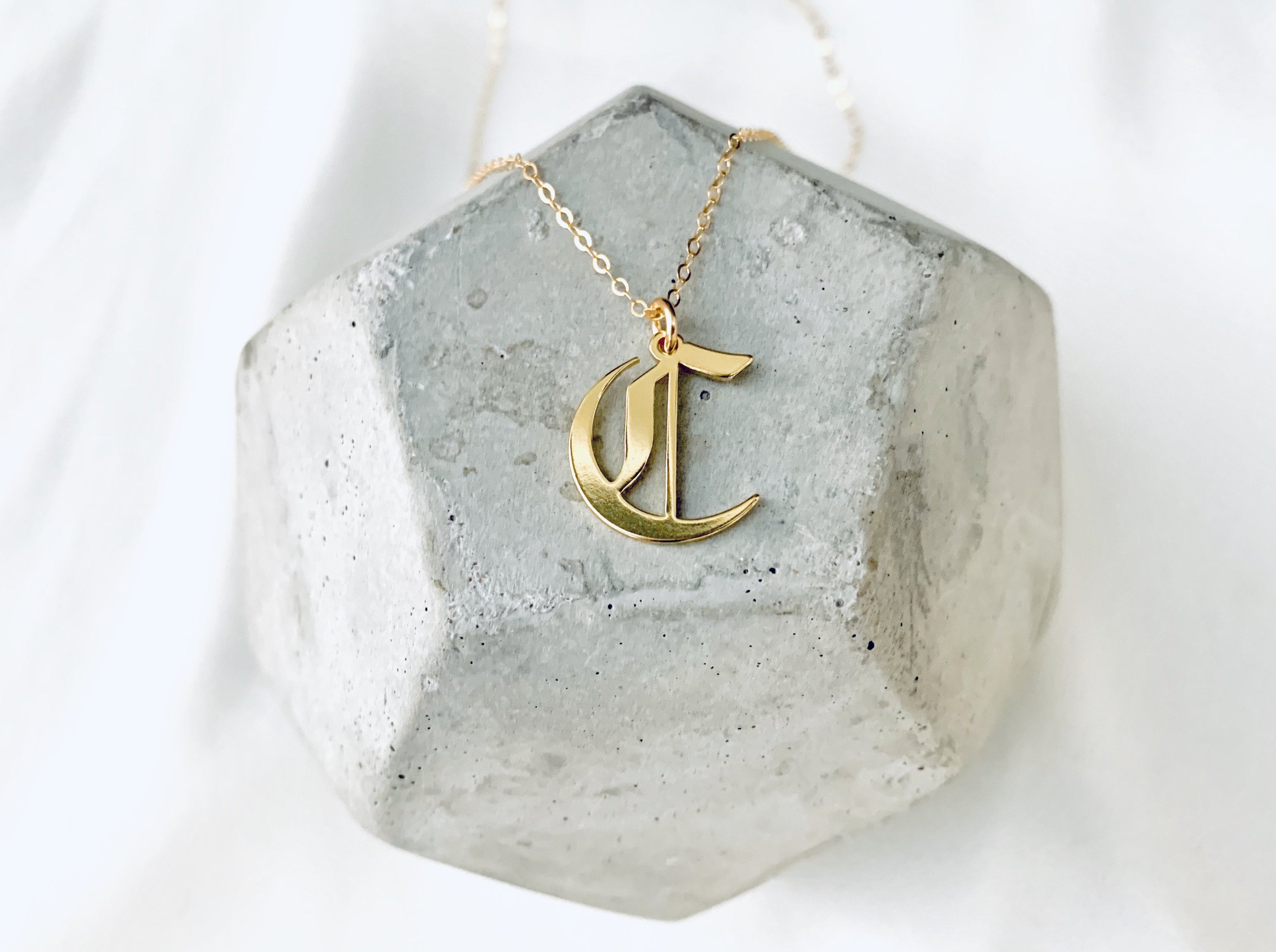 Gold Filled Old English Upper Case Letter Necklace {20 and 22 inches}