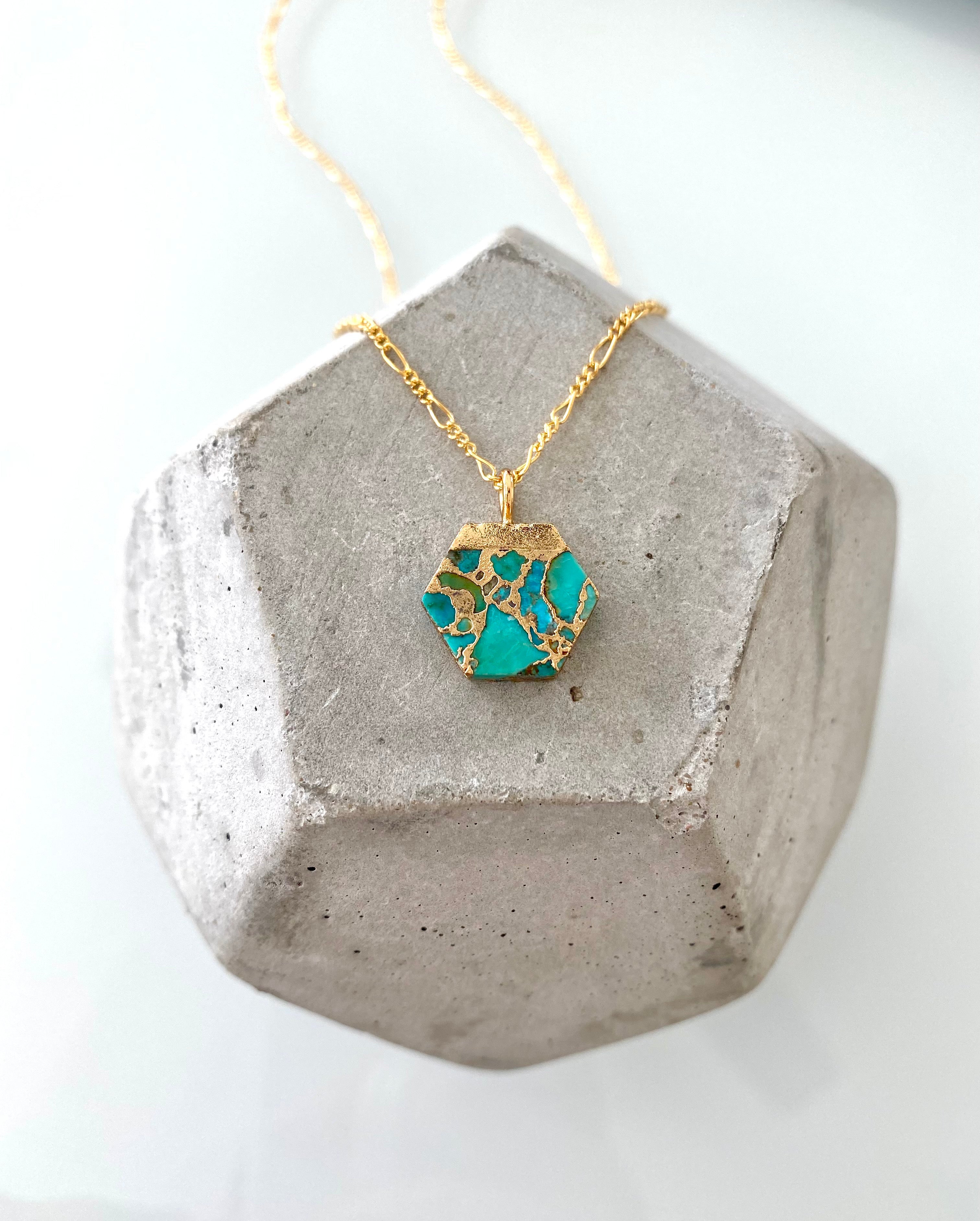 Raw Mojave Turquoise Hexagon Pendant Necklace - December Birthstone