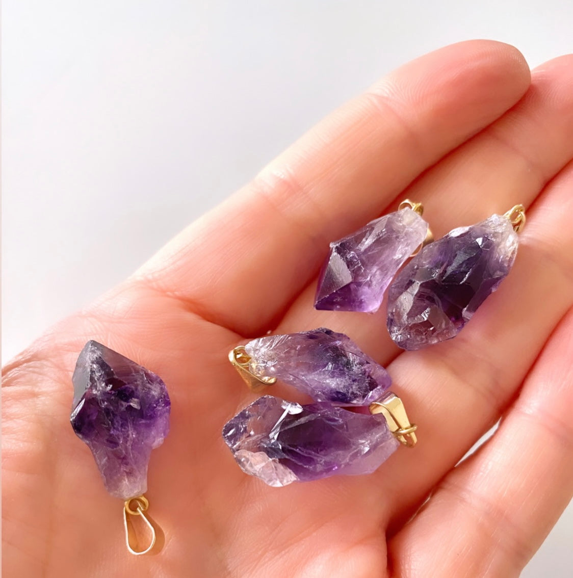 Raw Ombre Amethyst Pendant Necklace - February Birthstone - Gold
