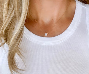 Genuine Dainty Freshwater Floating Pearl Necklace - Gold Filled - Sterling Silver - Rose Gold Filled