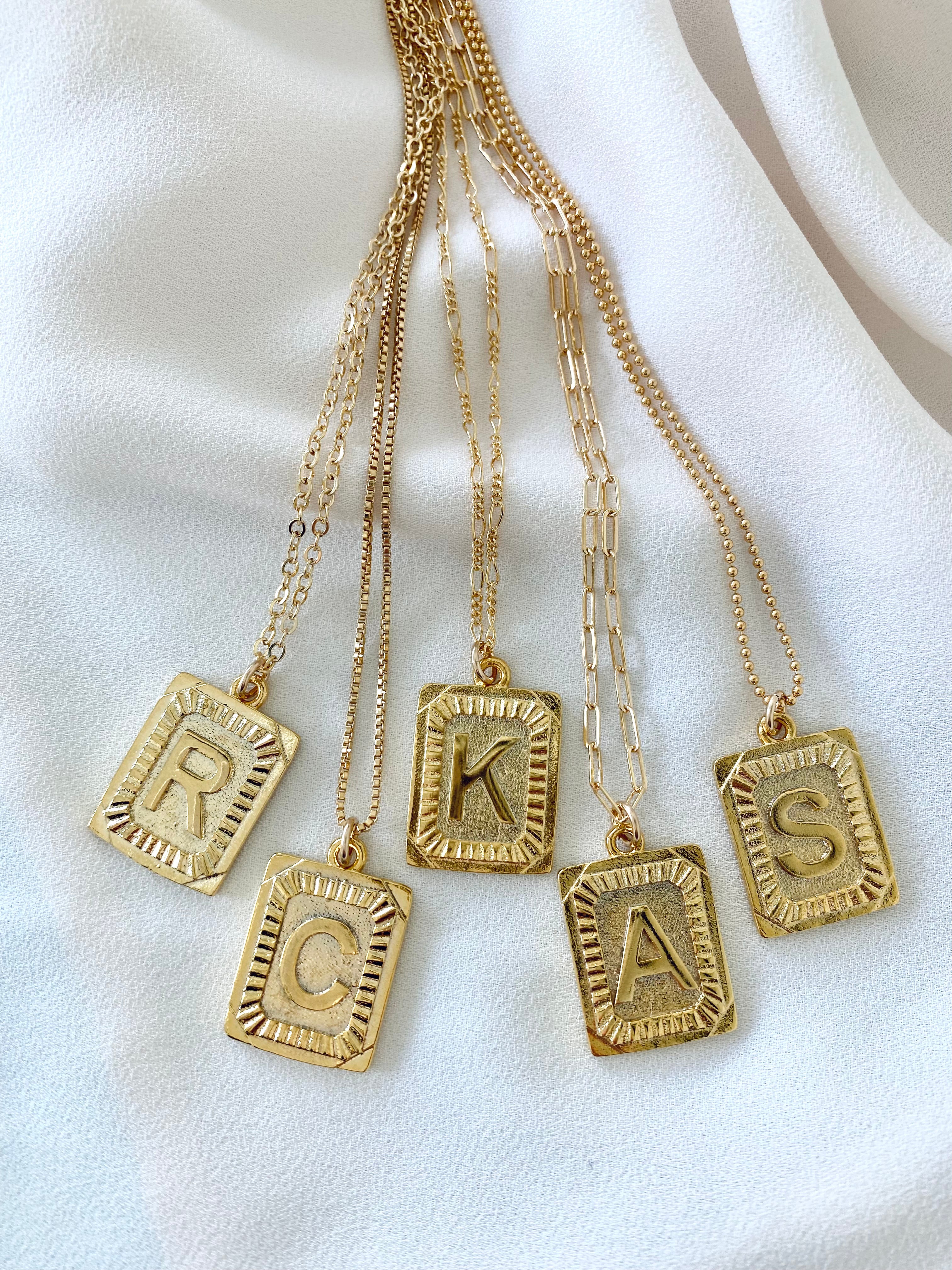 Men and Women Initial Letter Necklace Pendant Charm Gold Cuban Link Pe –  Jewel of Kent