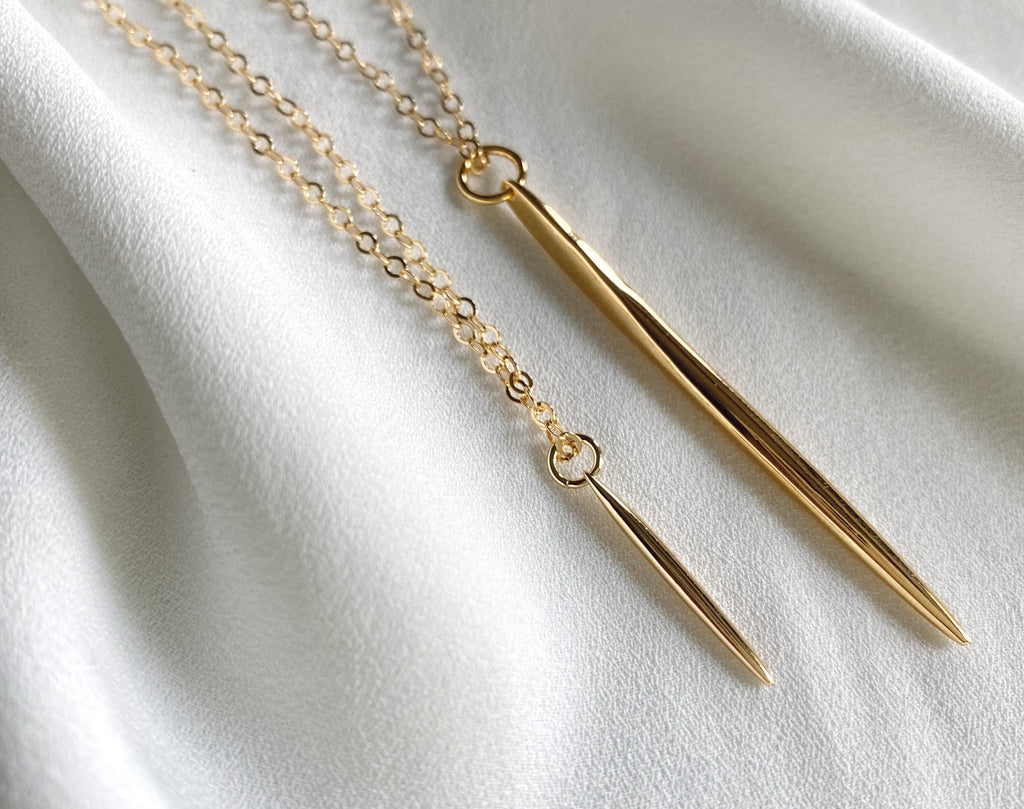 Dainty Gold Filled Spike Charm Necklace - Needle Necklace