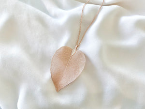 Rose Gold Large Leaf Pendant Necklace