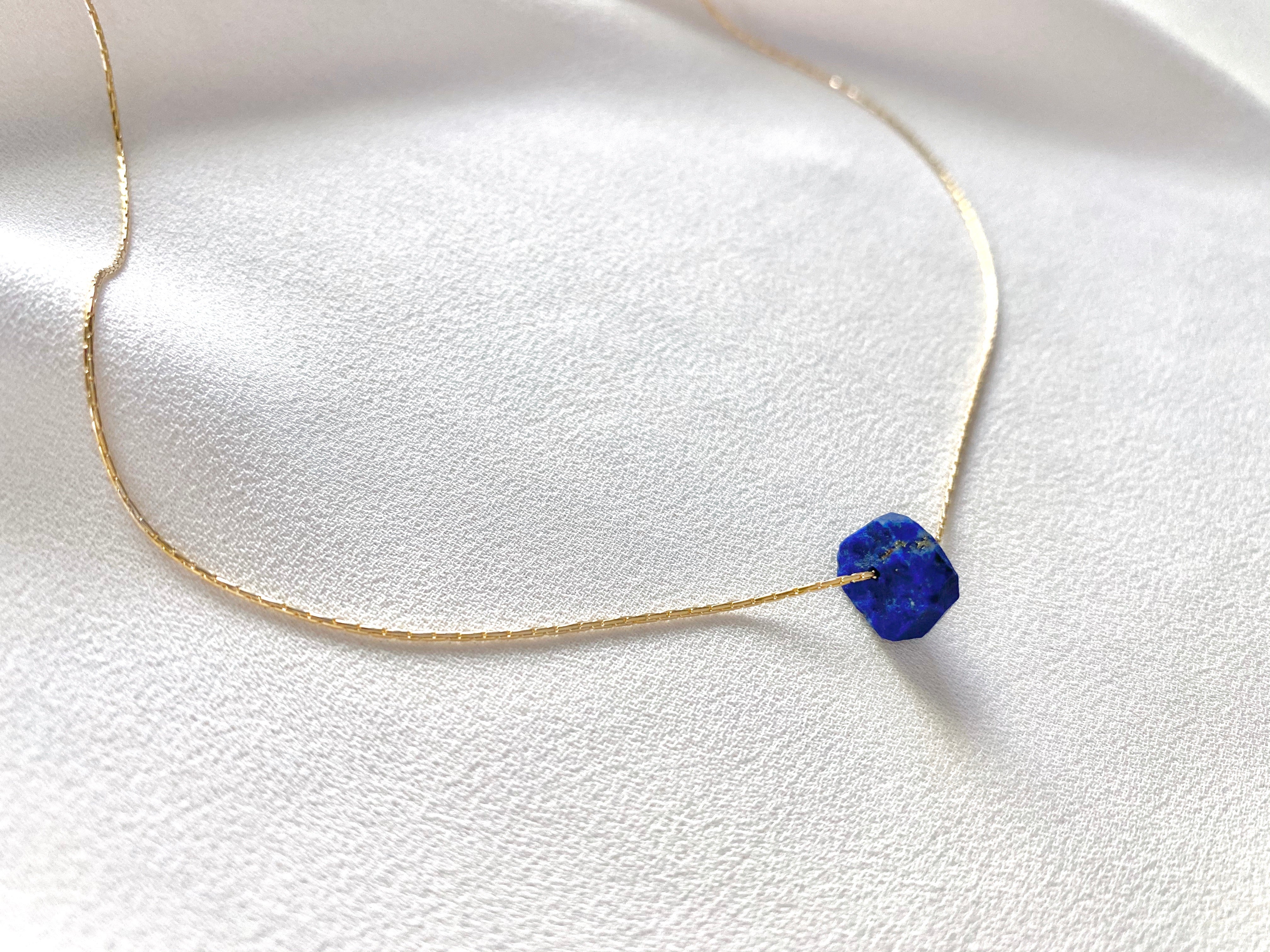 Dainty Raw Lapis Lazuli Gemstone Necklace - September Birthstone