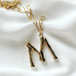 Chunky Gold Bamboo Initial Letter Necklace {22 and 24 inches}
