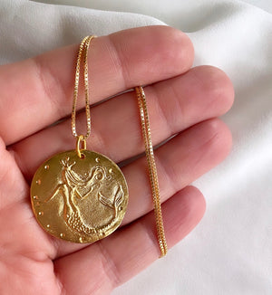 Large Gold Mermaid Medallion Necklace