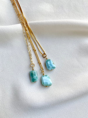 Larimar Gemstone Pendant Necklace - Gold Filled