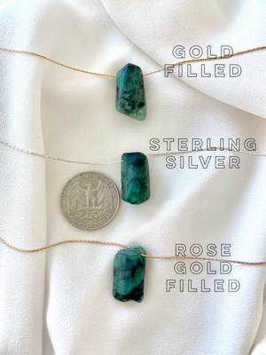 Chunky Raw Emerald Floating Pendant Necklace - Gold Filled - Sterling Silver - Rose Gold Filled - May Birthstone