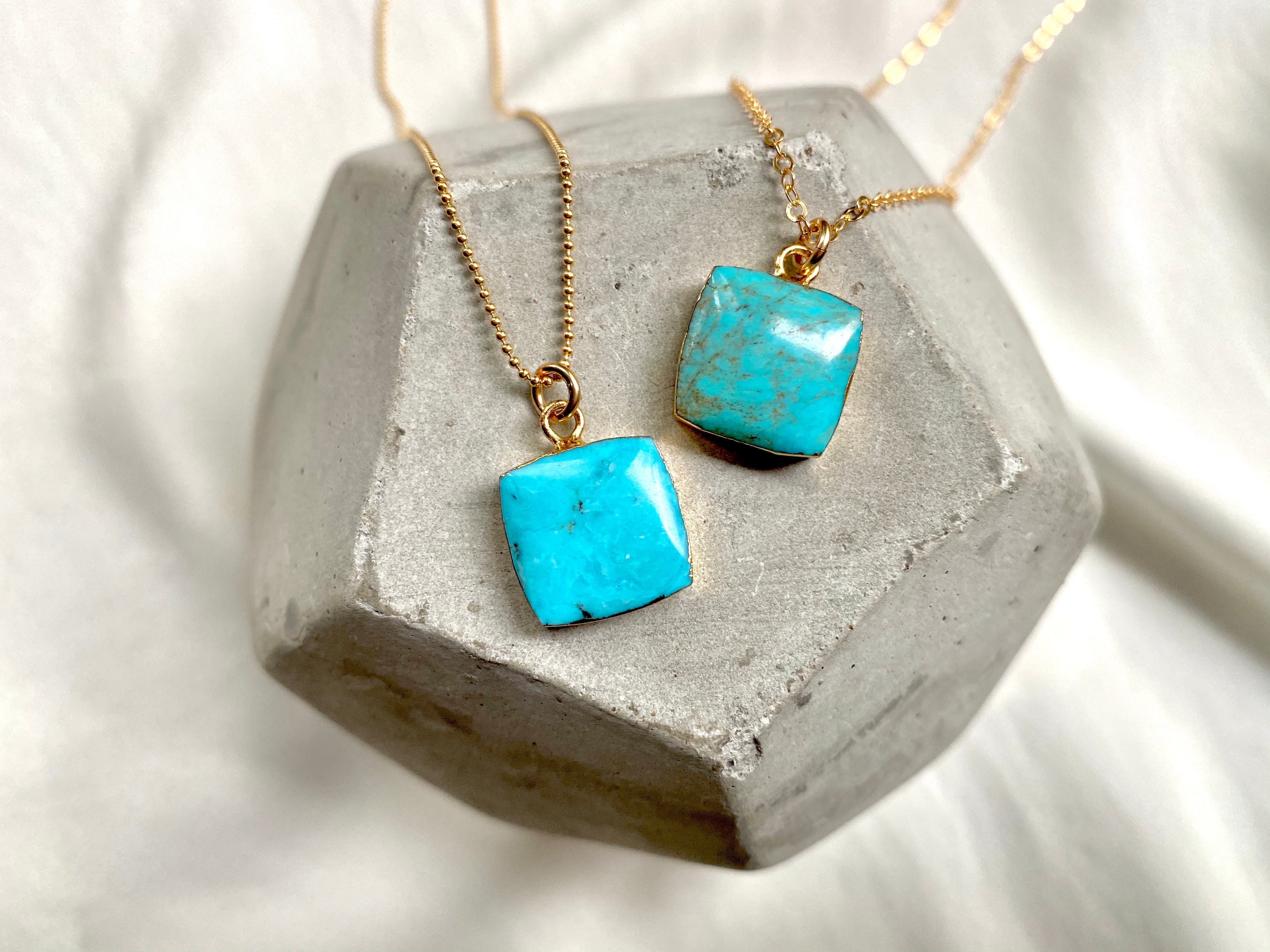 Torquoise Square Genuine Turquoise Square Pendant Necklace - Gold – The Cord Gallery