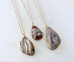 Mexican Agate Pendant Necklace - Gold Chain