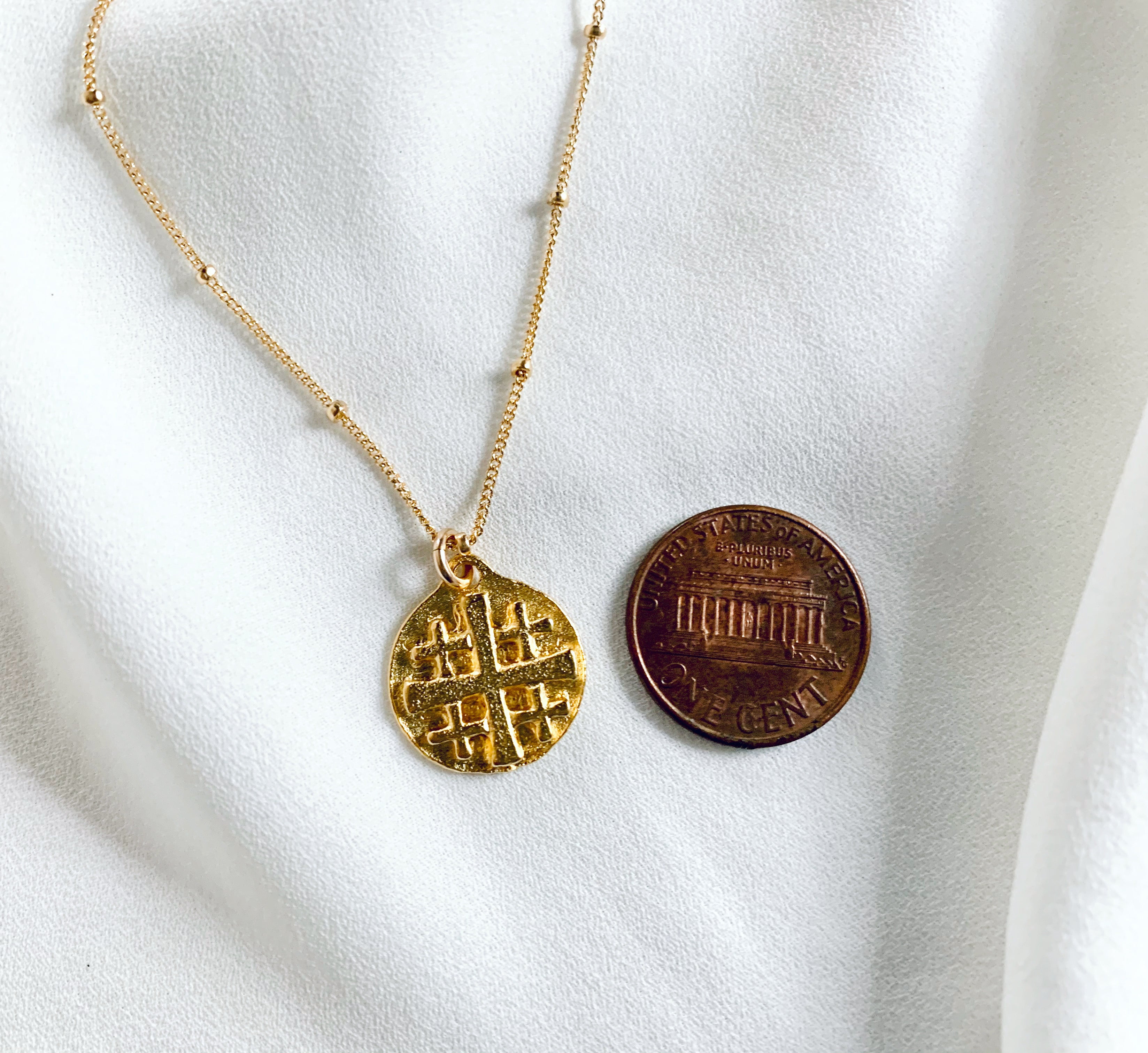 Gold Jerusalem Cross Medallion Necklace