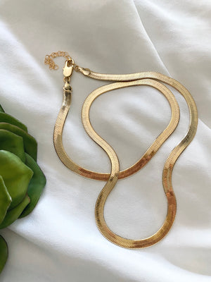 Gold Filled Herringbone Flat Snake Chain Necklace