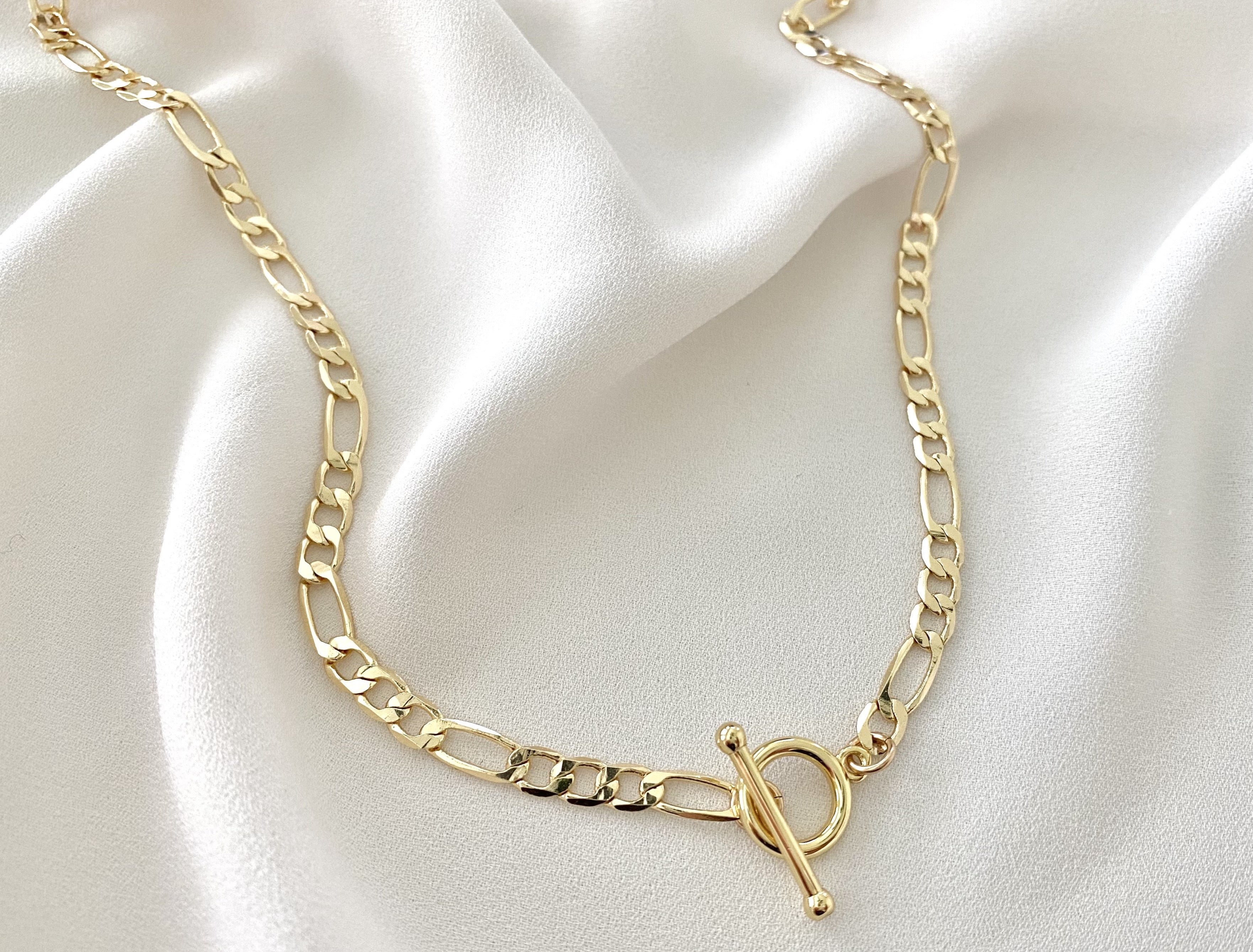 Gold Filled Flat Figaro Toggle Chain Necklace