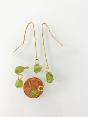 Raw Peridot Threader Earrings - August Birthstone Gift