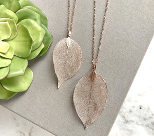 Rose Gold Large Leaf Pendant Necklace