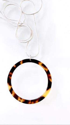 Tortoise Shell Circle Pendant Necklace - Sterling Silver