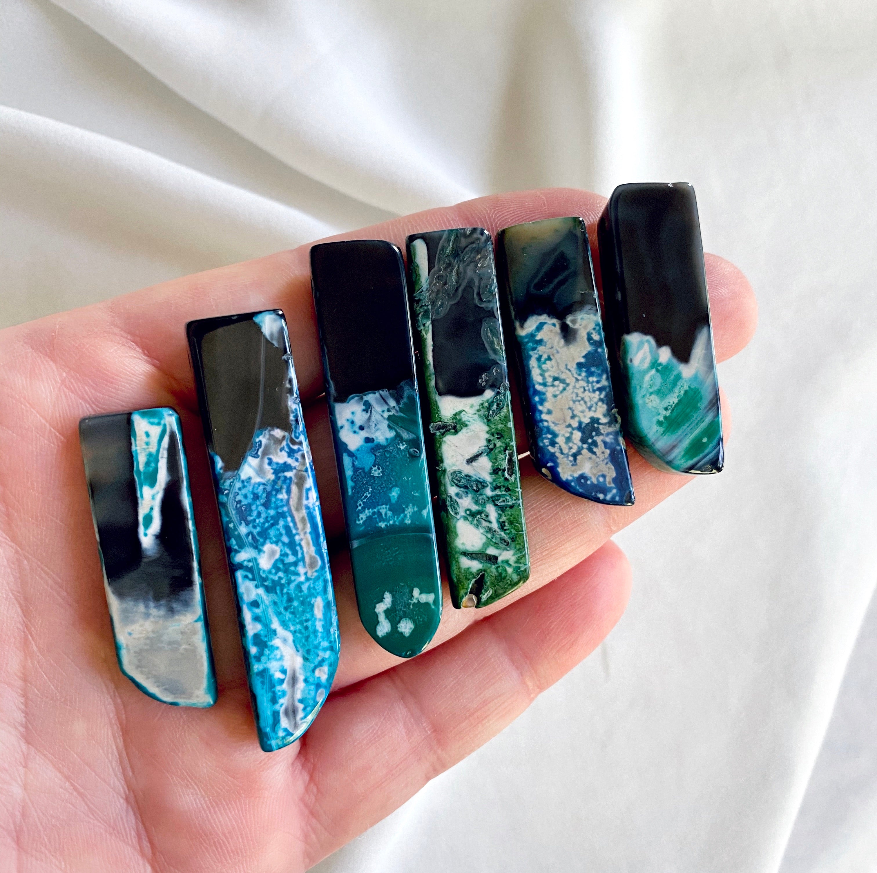 Blue and Green Agate Rectangle Bar Gemstone Necklaces