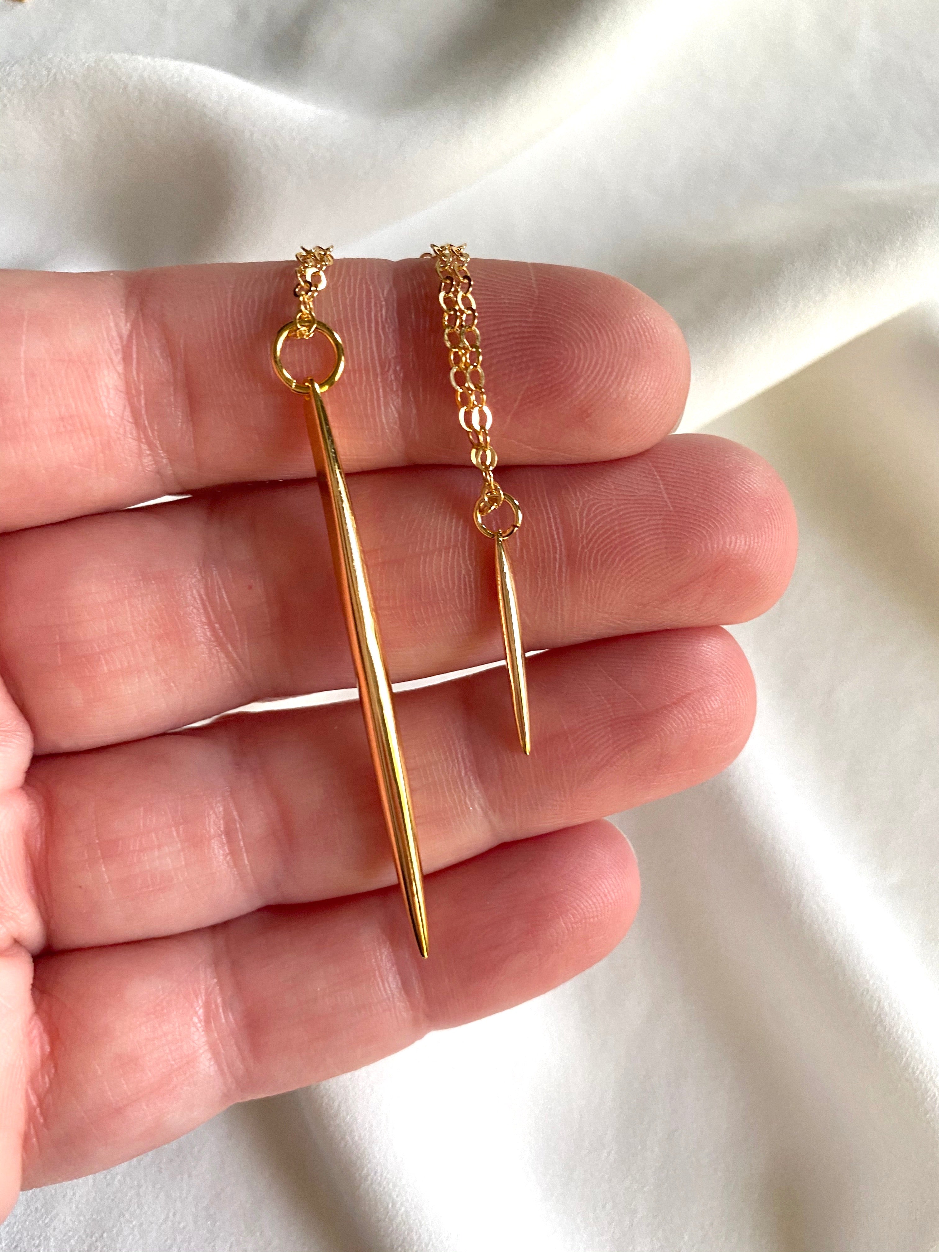Dainty Gold Filled Spike Charm Necklace - Needle Necklace