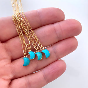 Tiny Raw Turquoise Crescent Moon Pendant Necklace - December Birthstone - Gold Chain