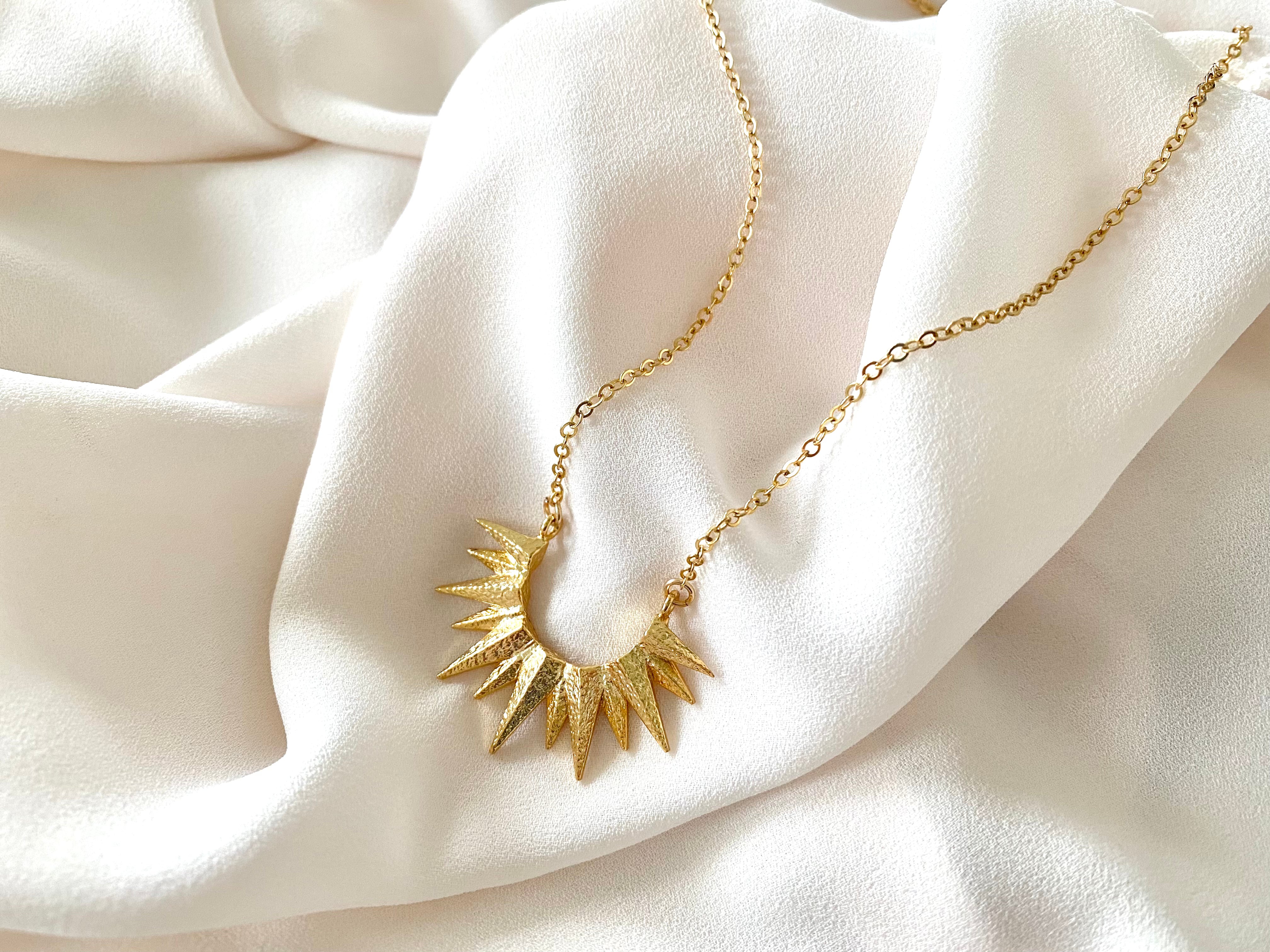 Gold Crescent Sun Necklace