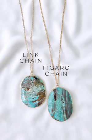 Large Chunky Ocean Jasper Pendant Necklace - Figaro Chain