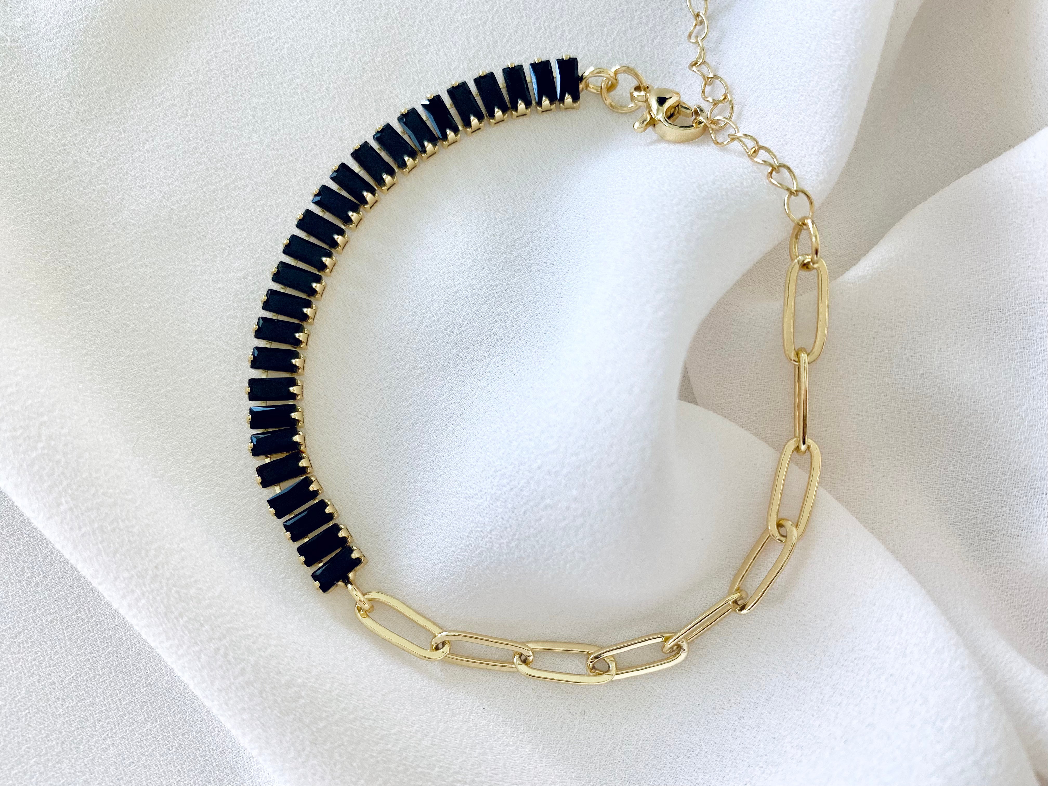 Choice of Gold Filled Bracelets - Nail Bangle Bracelet - Bamboo Micro Pave Cuff - Black Onyx Tennis Bracelet with Paperclip Chain - Bracelet Stacks