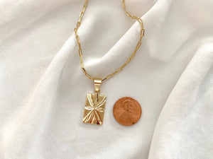 Gold Filled Etched Rectangle Medallion Necklace