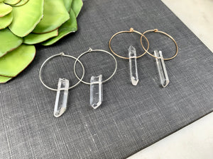 Raw Crystal Quartz Hoop Earrings