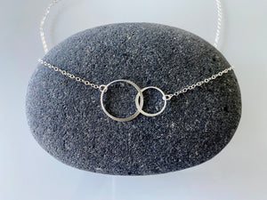 Sterling Silver Linked Circle Rings Pendant Necklace - 2 Rings Charm