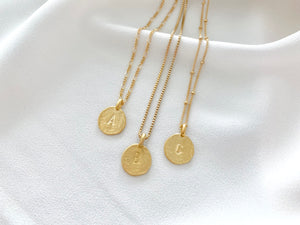 Gold Hand Stamped Letter Charm Necklace - Gold Filled Chain