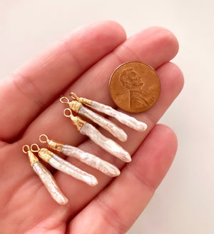 Biwa Stick Pearl Pendant Necklace - Gold Filled Chain - June Birthstone
