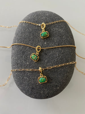 Dainty Green Ethiopian Fire Opal Pendant Necklace - October Birthstone - Gold Filled Chains