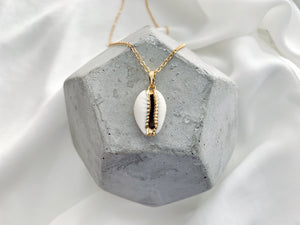 Genuine White Cowrie Shell Pendant Necklace - Gold Dipped