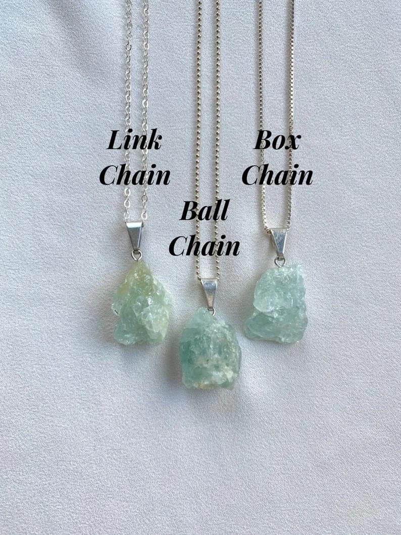 Raw Aquamarine Pendant Necklace - Sterling Silver Chain - March Birthstone - Chunky Gemstone