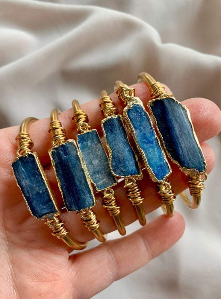 Raw Blue Kyanite Cuff Bracelet - Gold