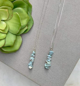 Raw Larimar Bar Necklace - Sterling Silver