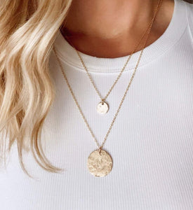 Gold Hammered Coin Medallion Necklace